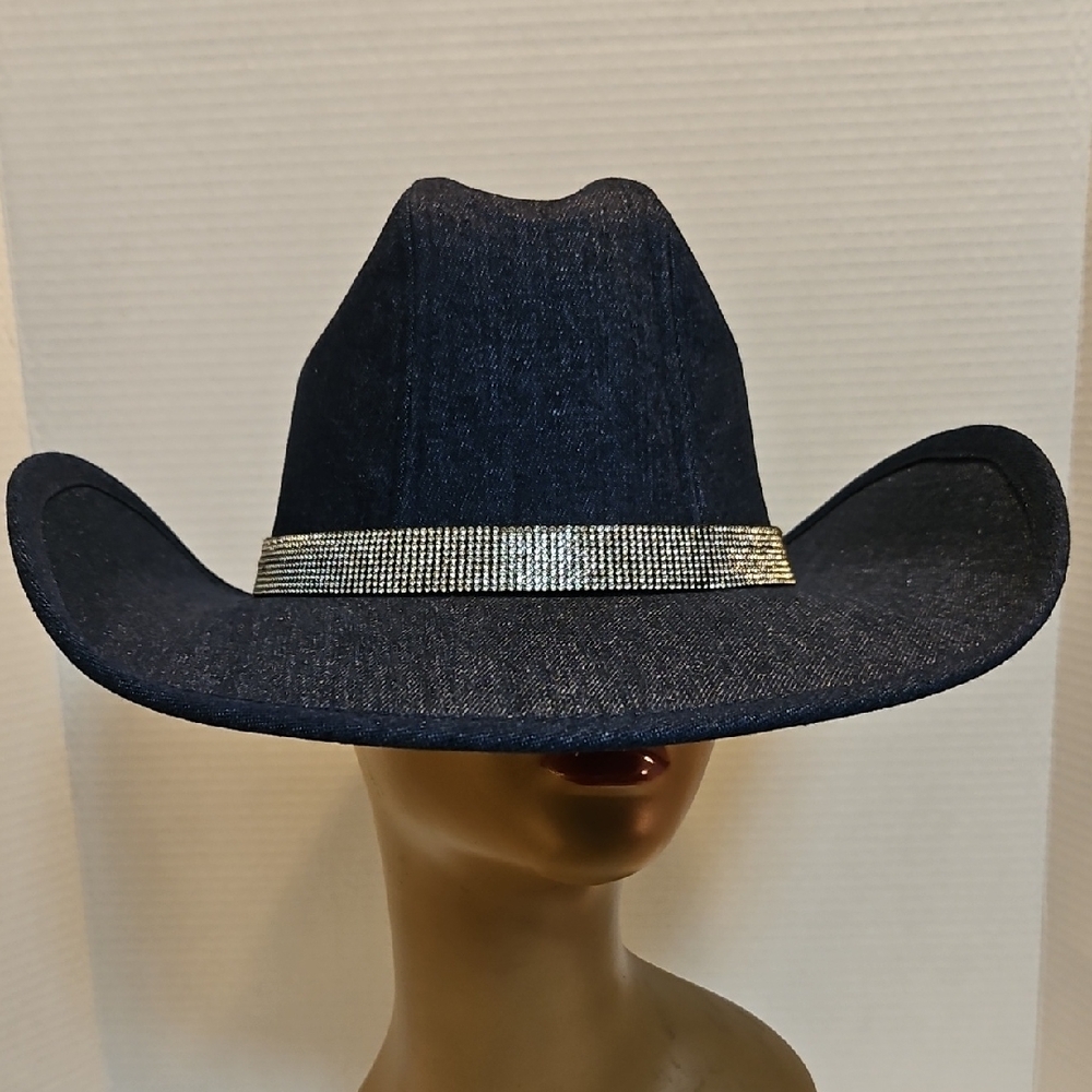White Mountain Dark Denim Cow Girl Hat with Glitter Band